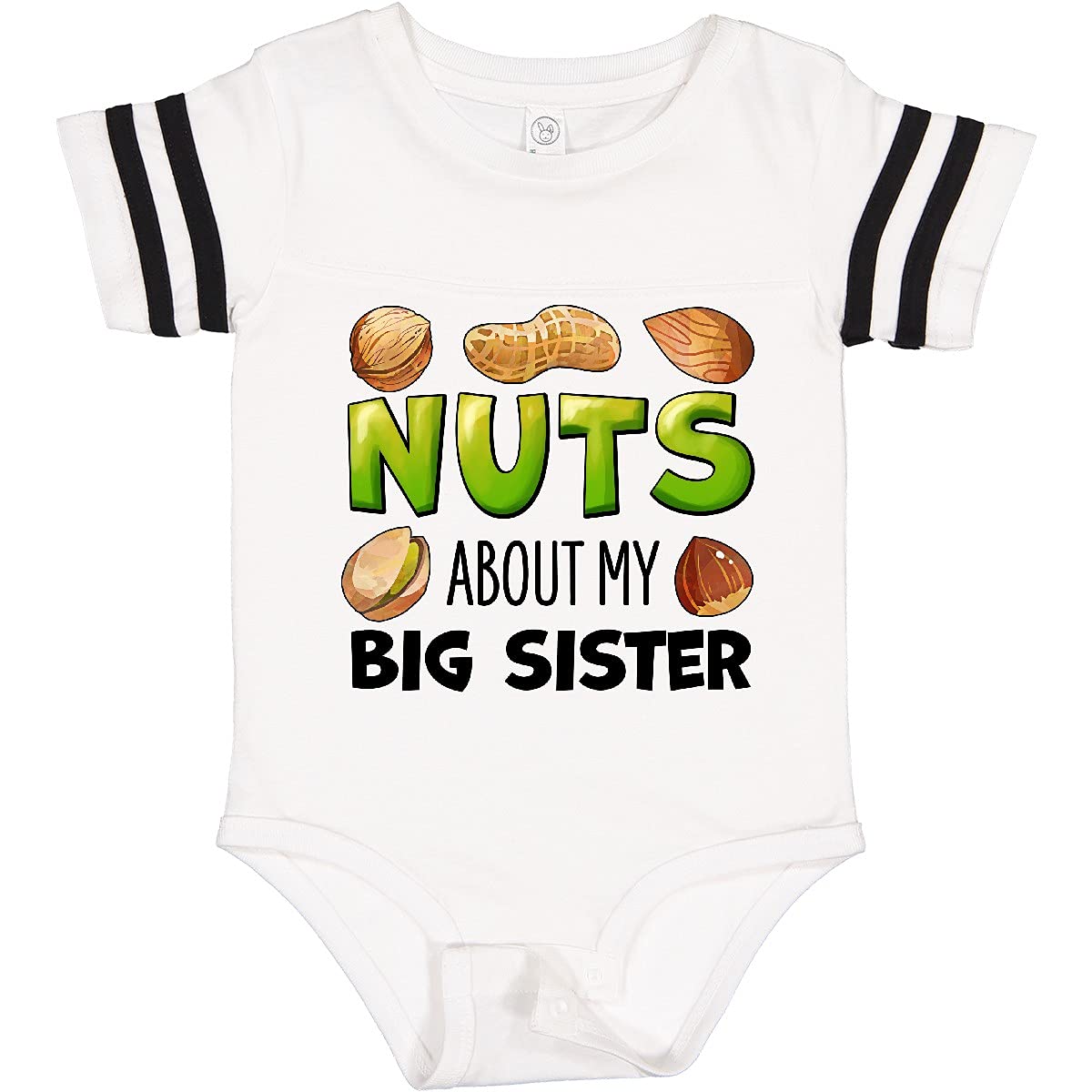 Inktastic Nuts About My Big Sister Peanut Almond Pistachio Baby Bodysuit - Cute Sibling Matching Outfit for Family Photos & Special Occasions
