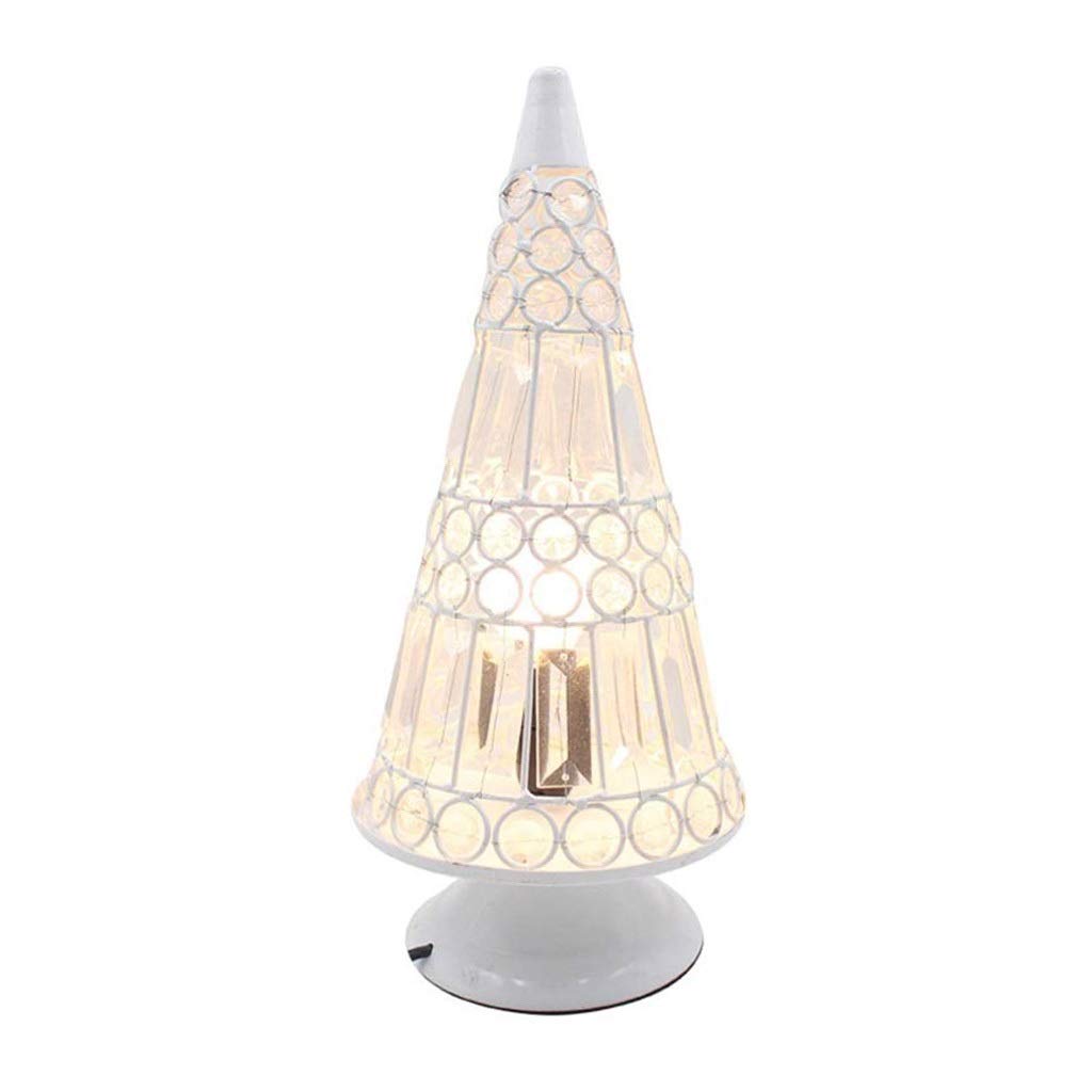 TOMYEUS White LED Table Lamp - Hand-Woven Glass Bead Night Light with Conical Wrought Iron Base for Bedroom, Living Room, Office, Bar & Restaurant - Stylish Desk Lamp for Reading, Working & Ambient Lighting