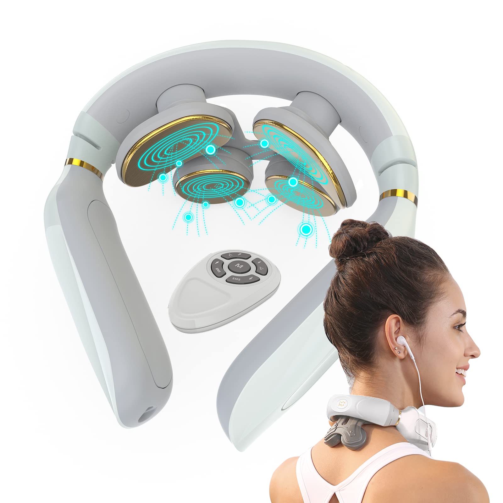 Alphay Smart Neck Massager with Heating & Electric Pulse Therapy - Wireless Neck Pain Relief Device for Deep Relaxation - Perfect Gift for Men & Women - Use at Home, Office, or Travel