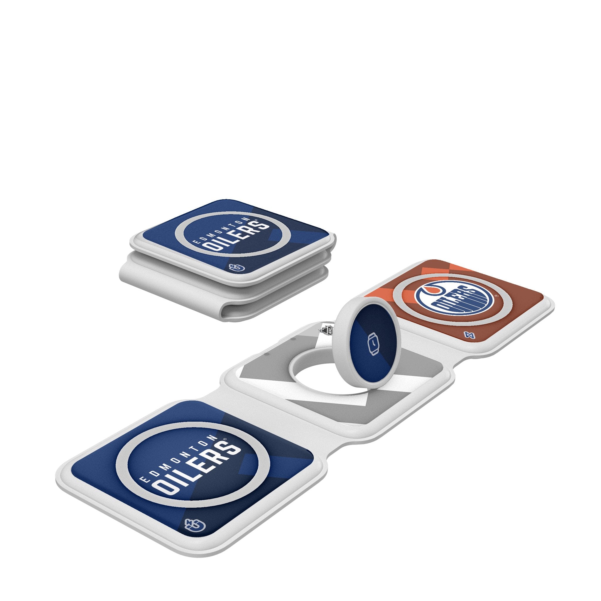 Edmonton Oilers Color Block Foldable 3-in-1 Charger - Magnetic Wireless Charging Station for iPhone, Android & AirPods - Perfect for Home, Office & Travel