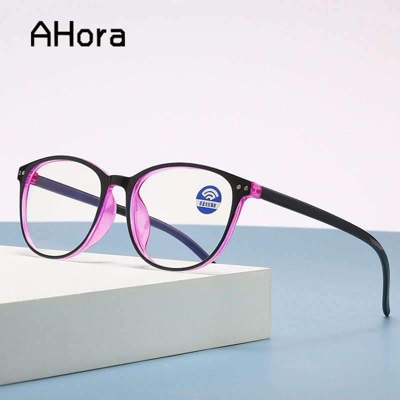 Ahora Unisex Full Rim Round Anti Blue Light Reading Glasses for Men & Women - Reduce Eye Strain for Computer, Phone & Reading Use