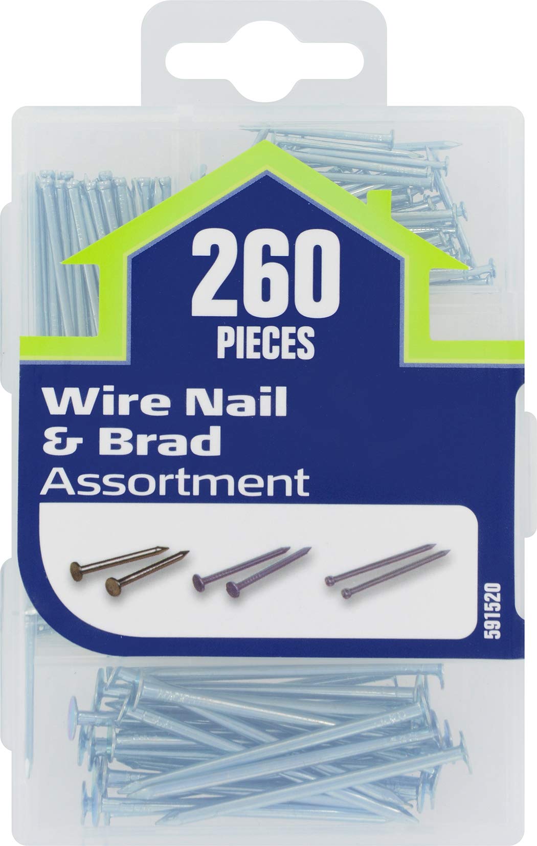 Hillman 591520 Small Wire Nails and Brads Assortment Kit - 260 Pieces for Woodworking, DIY Projects, and Home Repairs | Durable Fasteners for Carpentry, Furniture Making, and Crafting