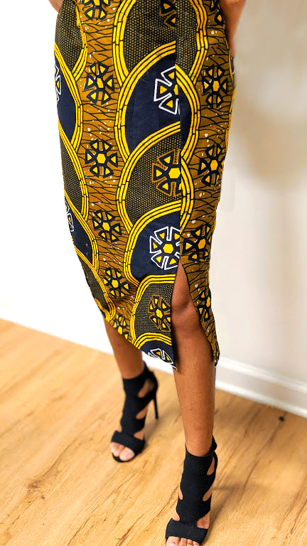 Folu African Print Midi Skirt DP3210SK7 - Stylish Floral Wrap Skirt for Women | Perfect for Summer, Beach Vacations & Cultural Events