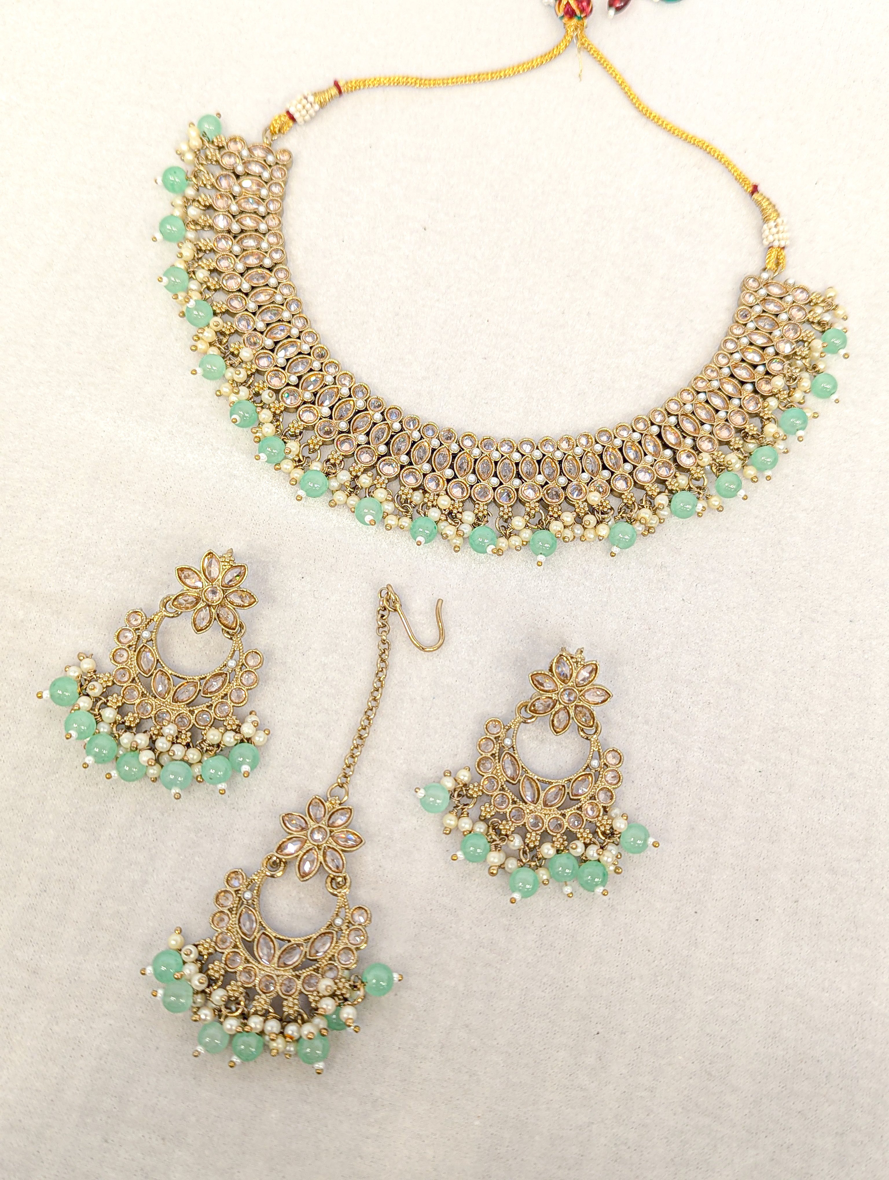 Trisha Polki Full Set Jewelry - Exquisite Handmade Necklace, Earrings & Bracelet Set for Women | Perfect for Weddings, Parties & Special Occasions