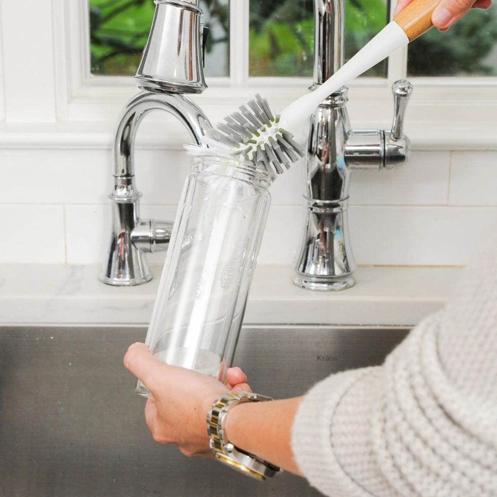 Full Circle Clean Reach Bottle Brush - Long Handle Dishwasher Safe Cleaning Brush for Baby Bottles, Water Bottles & Hard-to-Reach Areas - White (Perfect for Nurseries, Kitchens & Travel)