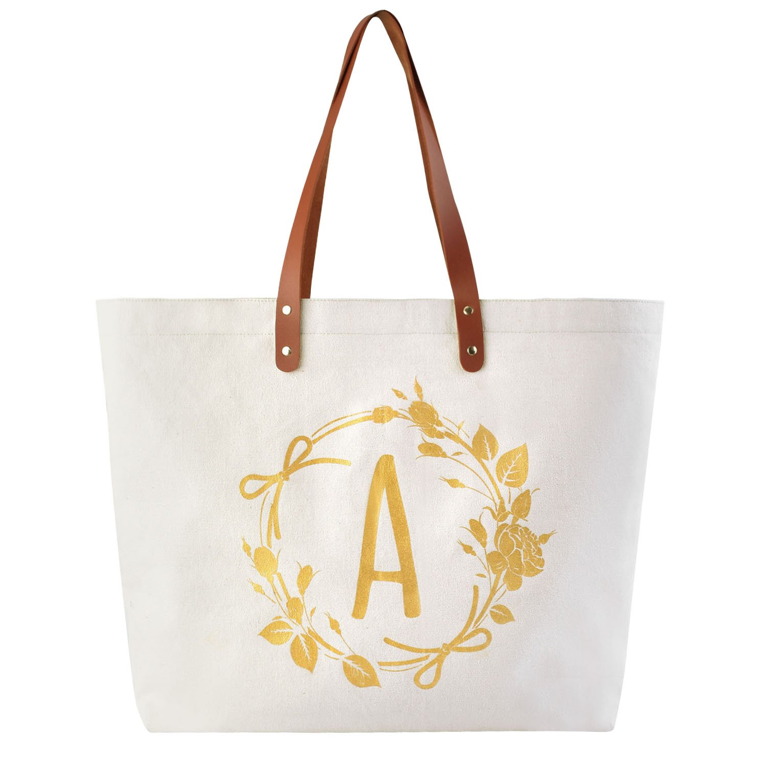 Personalized Monogrammed Canvas Tote Bag for Women - Elegant Ivory Teacher/Mom/Bridesmaid Gift with Pocket - Perfect for Birthdays, Weddings & Everyday Use
