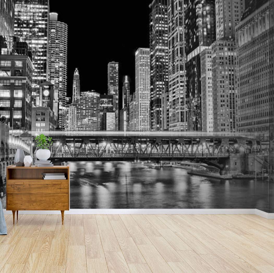 Chicago Black and White Peel and Stick Wallpaper - Self-Adhesive Removable Vinyl Wall Mural for Home Decor | Large Wall Sticker for Living Room, Bedroom & Office