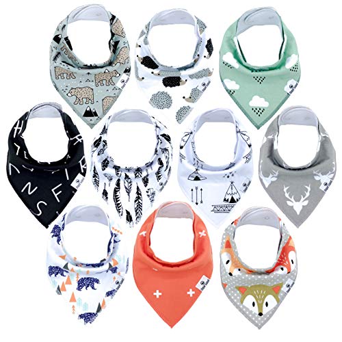 Organic Cotton Woodland Baby Drool Bandana Bibs - 10-Pack for Boys & Girls | Soft & Absorbent | Perfect for Feeding, Teething & Messy Playtime