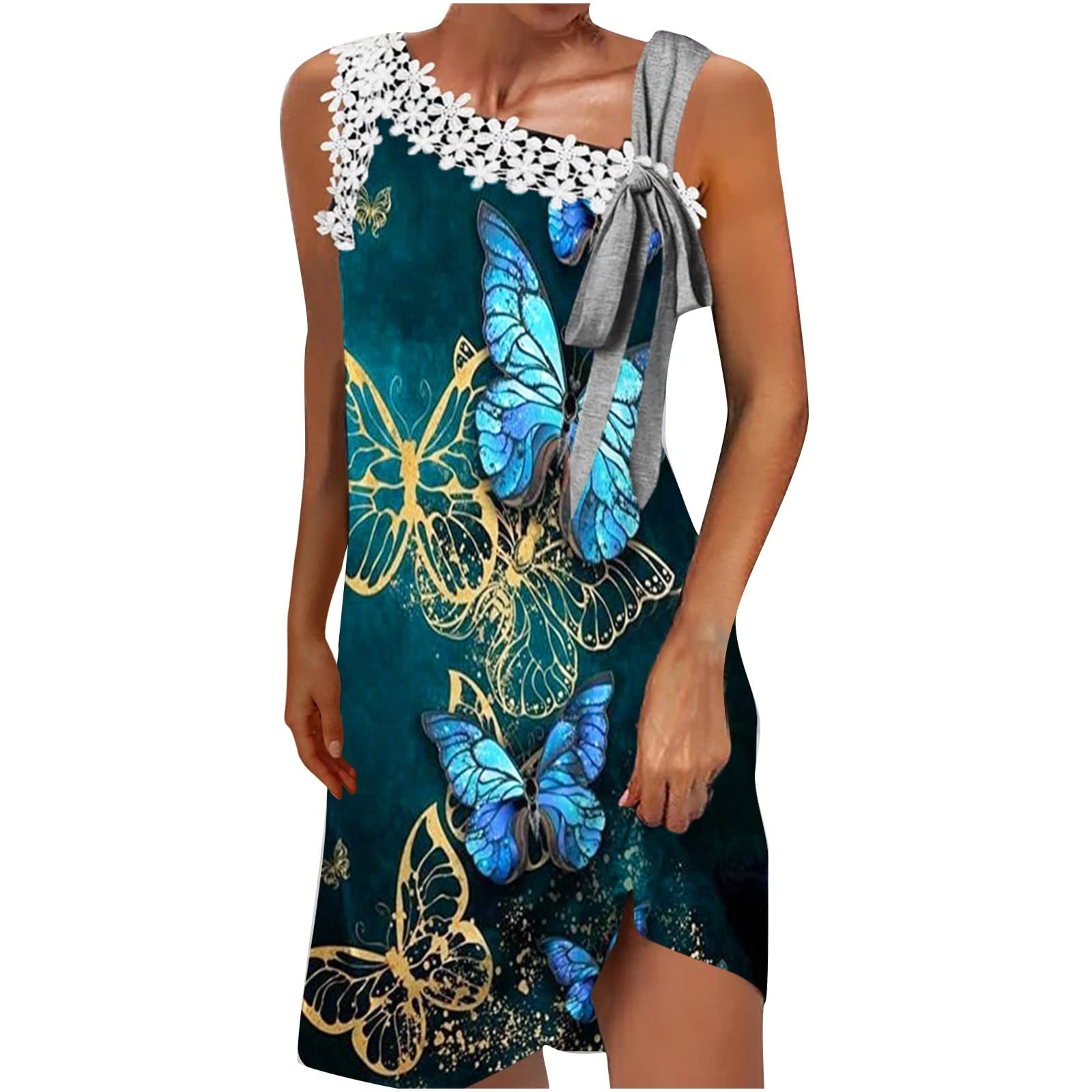 Women's Sexy Sunflower Floral Print Butterfly Off Shoulder T-Shirt Dress - Perfect for Summer Outfits, Beach Vacations & Casual Wear