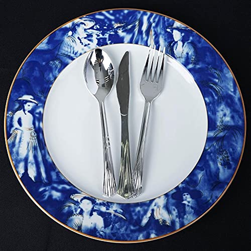 12-Pack 11.5 Inch Blue Round Porcelain Dinner Plates - Commercial Grade Balsa Circle Design for Restaurants, Catering & Home Dining