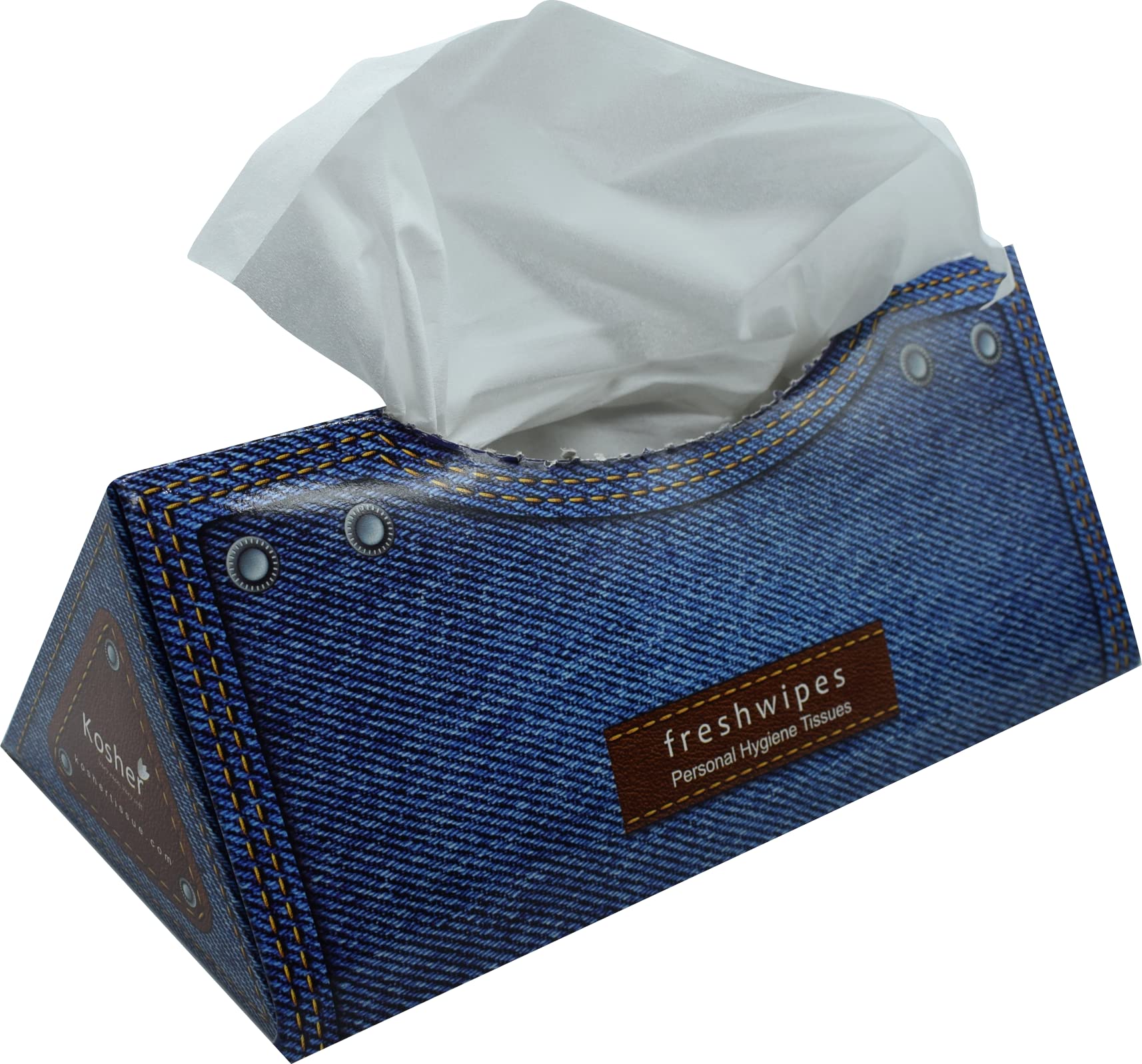 Premium Kosher Jeans Pyramid Facial Tissue Box - 2 Ply, 50 Pulls, Pack of 5 | Soft & Strong Tissues for Home, Office & Travel | Allergy-Friendly & Gentle on Skin