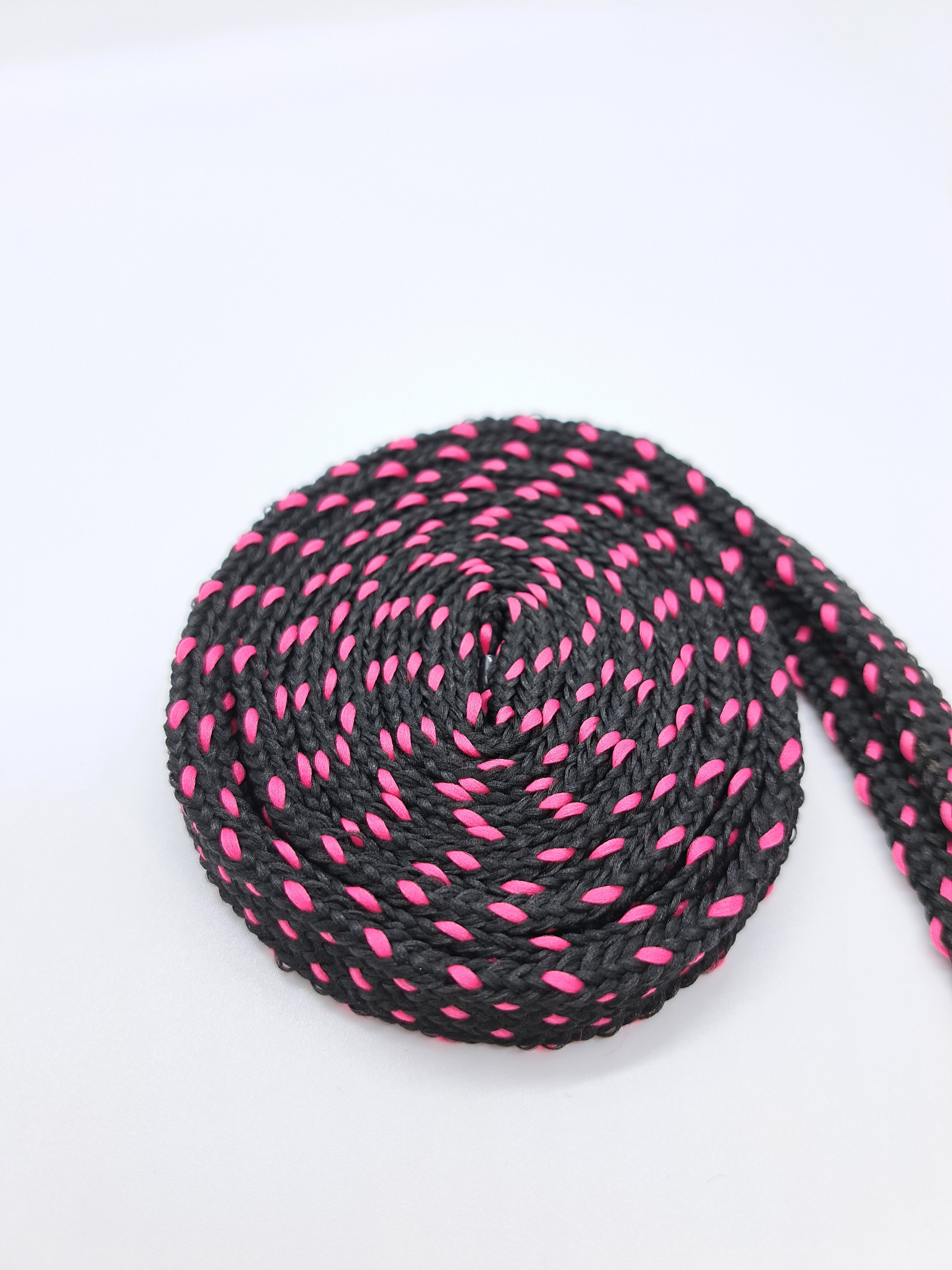Black with Pink Dots Mid Width Shoelaces - Durable & Stylish for Sneakers, Casual Shoes & Athletic Wear