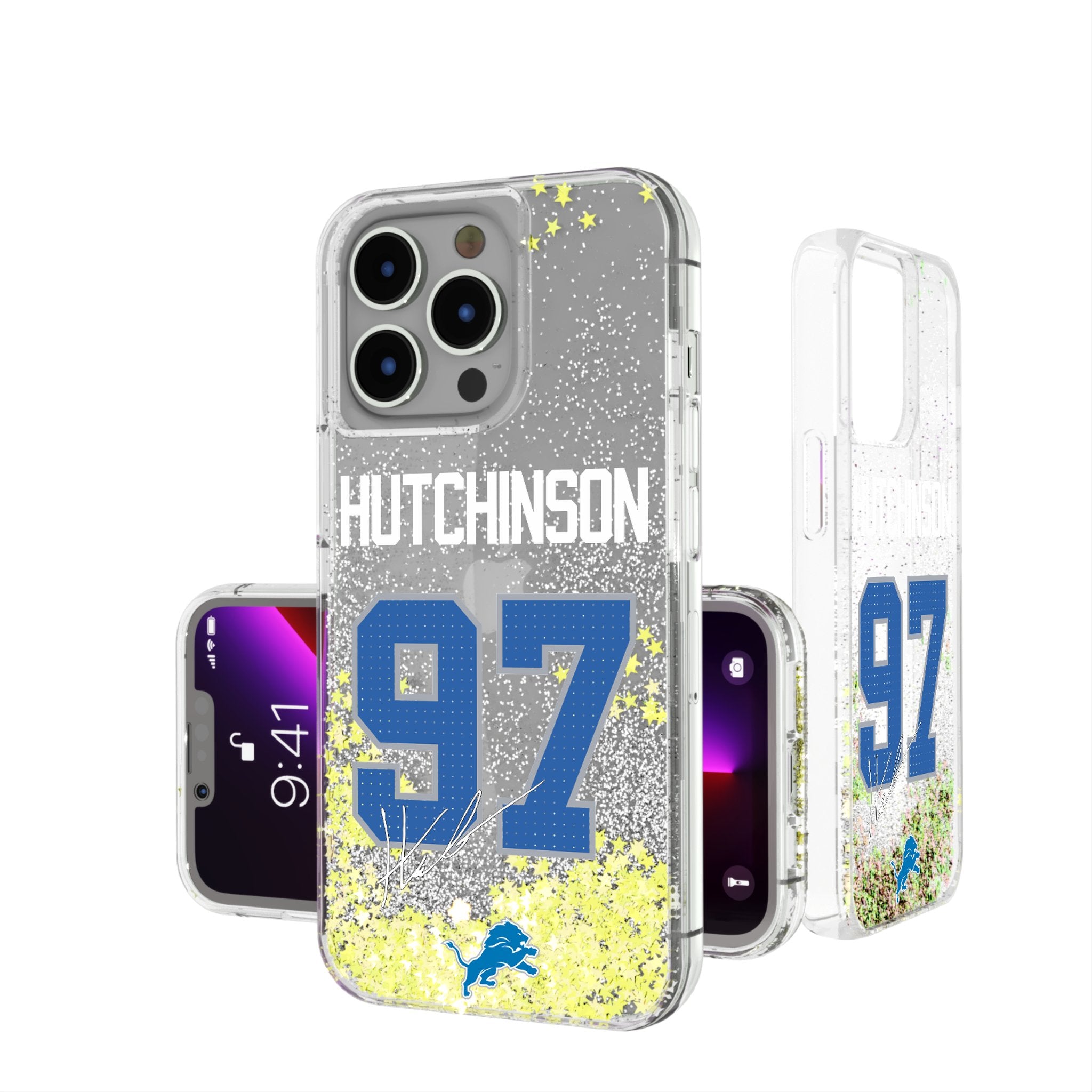 Aidan Hutchinson Detroit Lions 97 Glitter Phone Case for iPhone & Samsung - Show Your Team Spirit at Games & Events