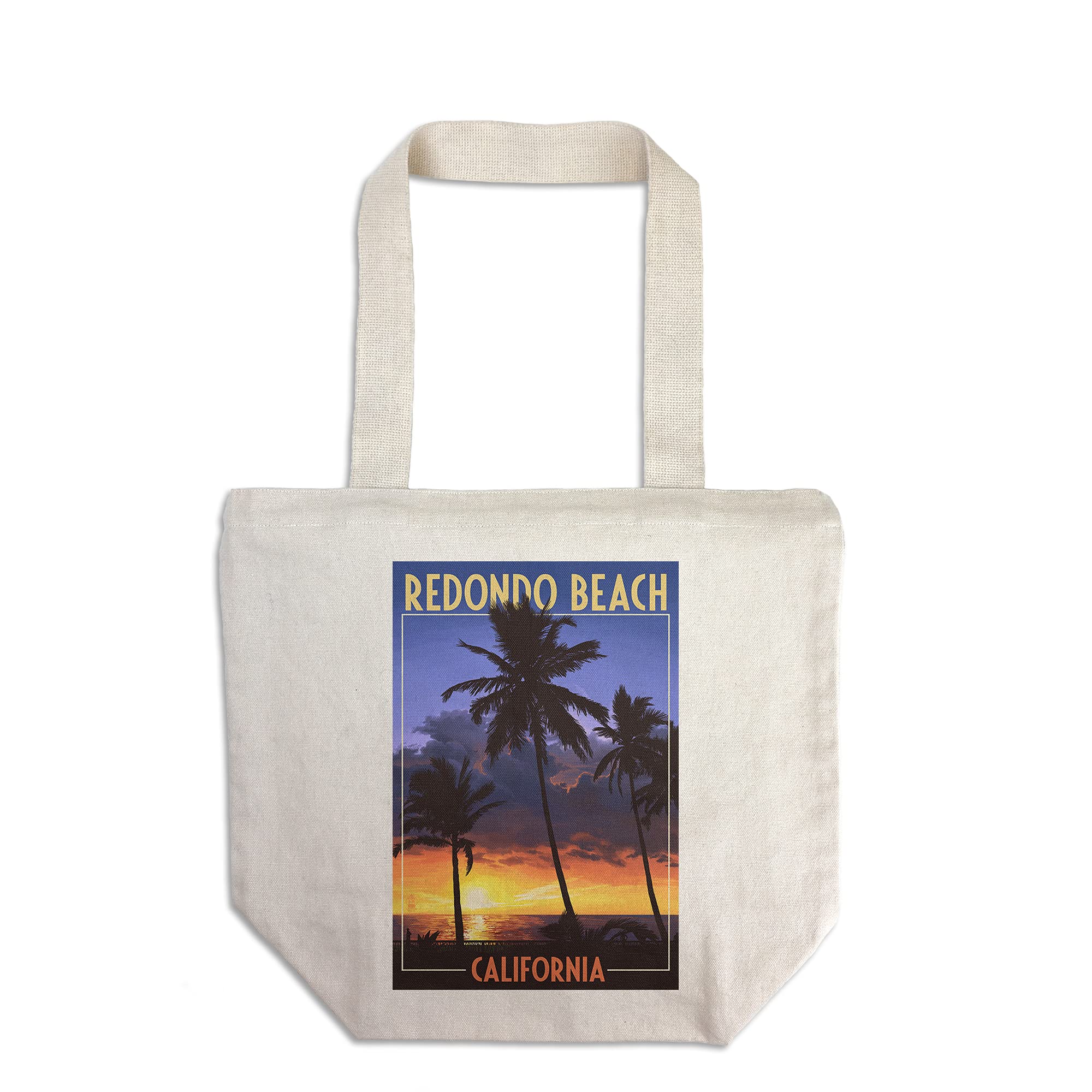 Redondo Beach California Sunset & Palms Tote Bag - 100% Cotton Canvas Reusable Shopping Bag - Perfect for Beach Trips, Groceries & Eco-Friendly Lifestyle