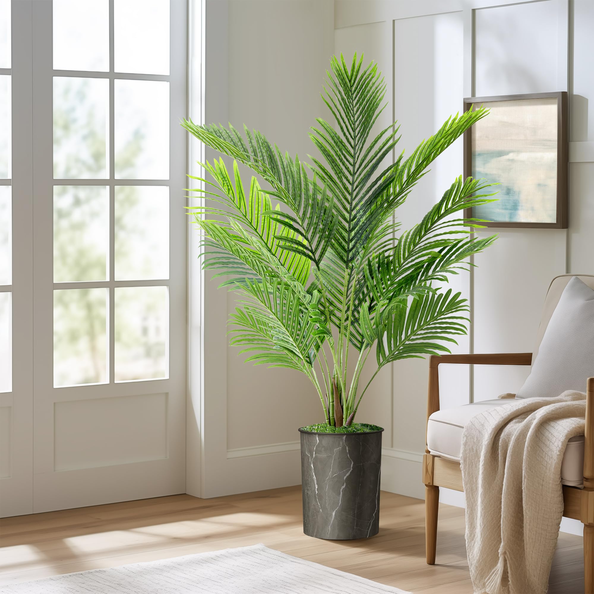 Modern Granite Effect Planter with Artificial Areca Palm Tree - 57