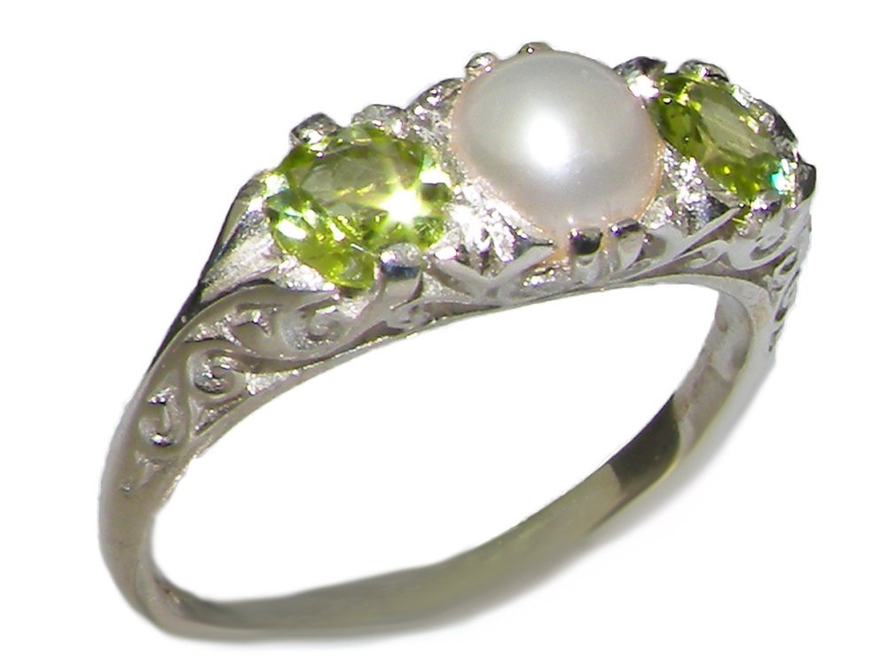925 Sterling Silver Cultured Pearl & Peridot Women's Band Ring - Elegant Stackable Jewelry for Weddings, Anniversaries & Everyday Wear