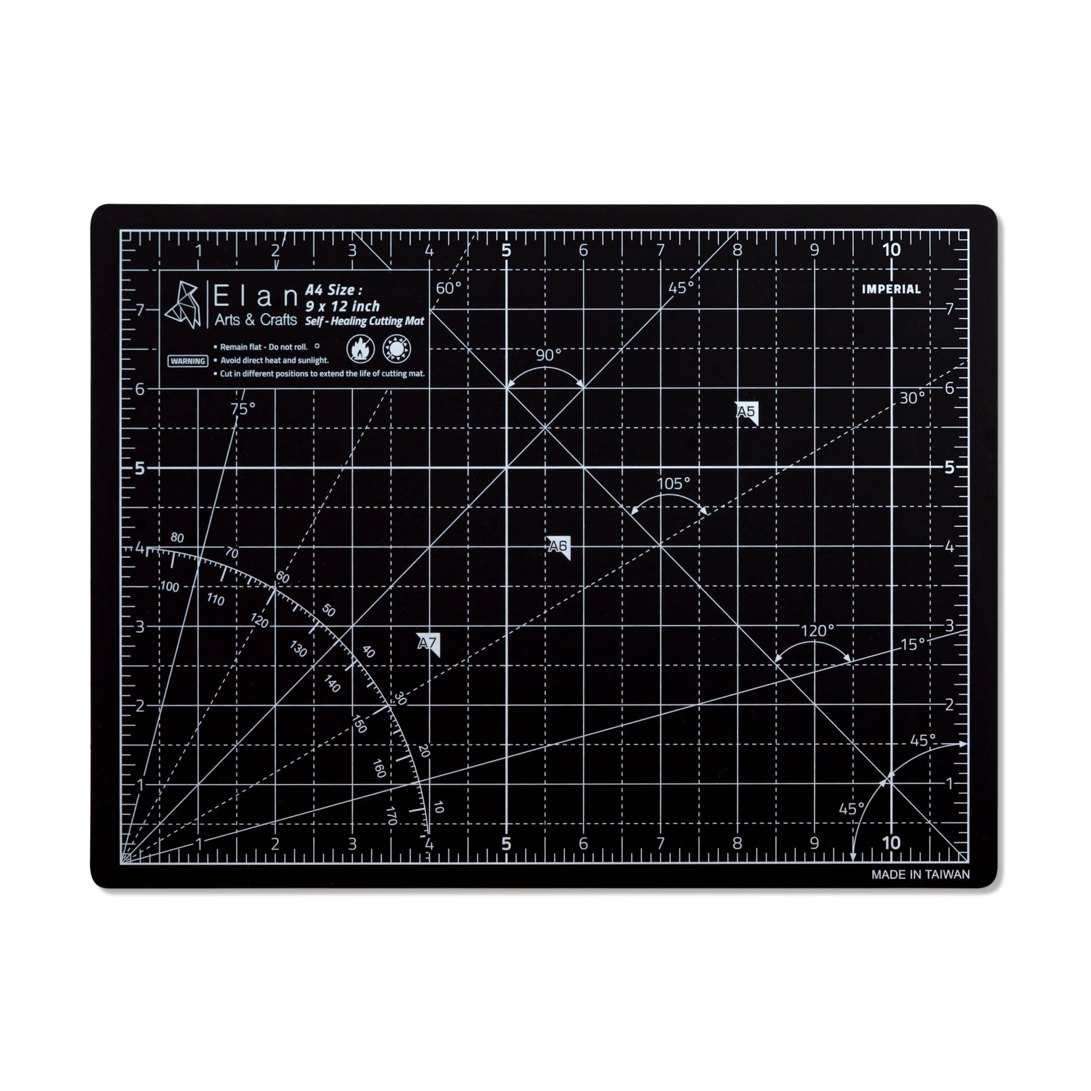 Elan A4 Self Healing Cutting Mat - 12x9 Inch 5-Ply Craft Mat for Sewing, Quilting & DIY Projects - Durable Black & Beige Art Cutting Board for Fabric, Paper & Hobby Crafts - Perfect for Quilting Supplies, Scrapbooking & Crafting Workspace