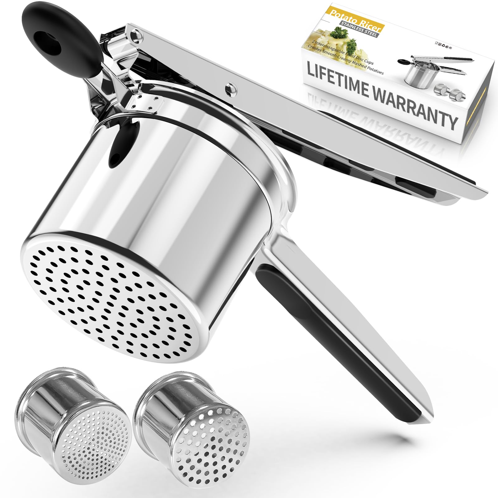 SPEENSUN Stainless Steel Potato Ricer & Masher - 15oz Heavy Duty with 2 Interchangeable Cups - Perfect for Fluffy Mashed Potatoes, Baby Food & Spaetzle Making - Ideal for Home Cooking, Restaurants & Meal Prep