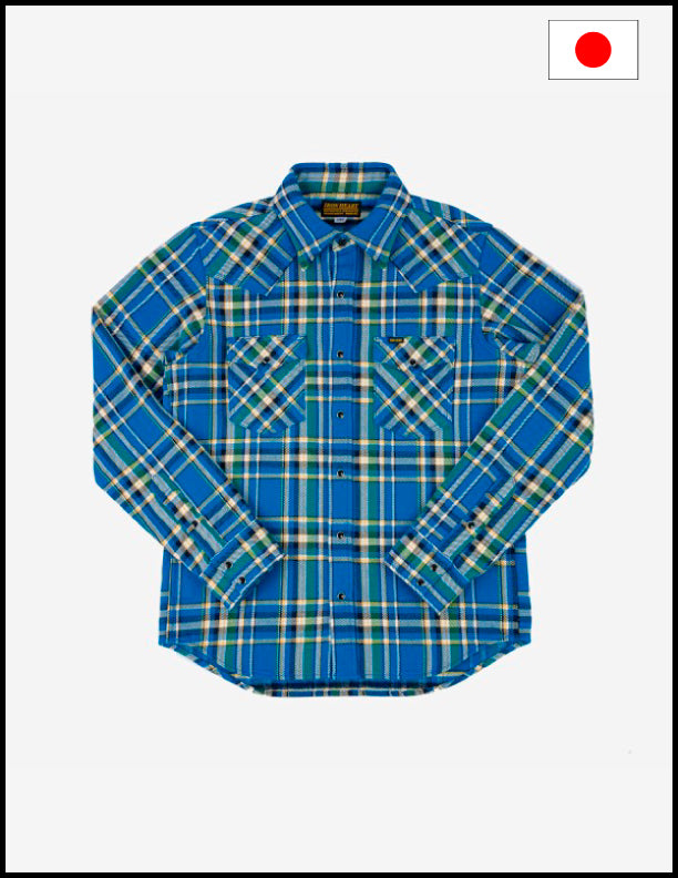Iron Heart IHSH-370 Ultra Heavy Flannel Tartan Check Western Shirt for Men - Blue Plaid Workwear Shirt | Durable & Warm for Outdoor, Ranch Work & Casual Wear