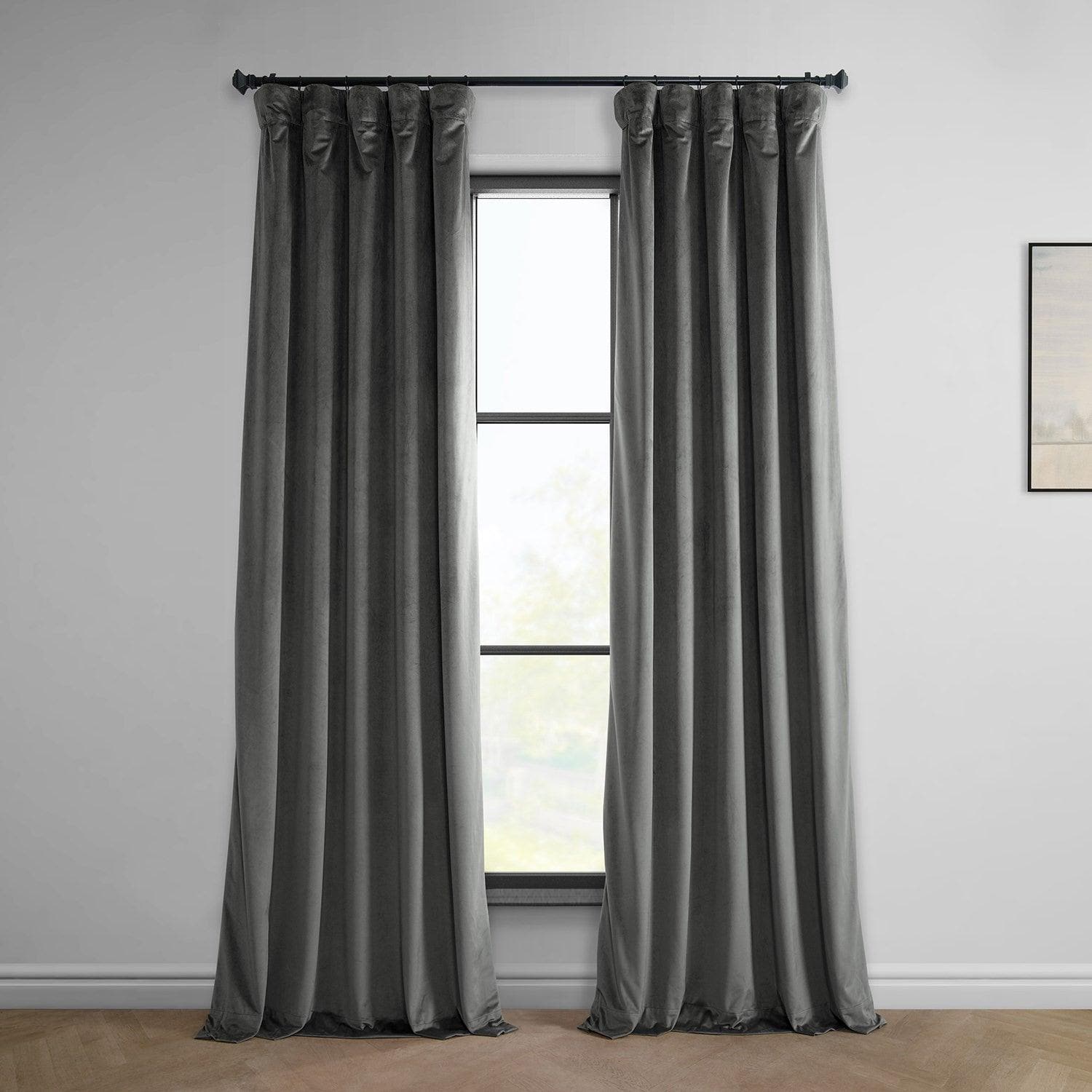 Pepper Grey Heritage Plush Velvet Blackout Curtains - Thermal Insulated Sound Reducing Drapes for Bedroom, Living Room & Nursery (Set of 2 Panels)