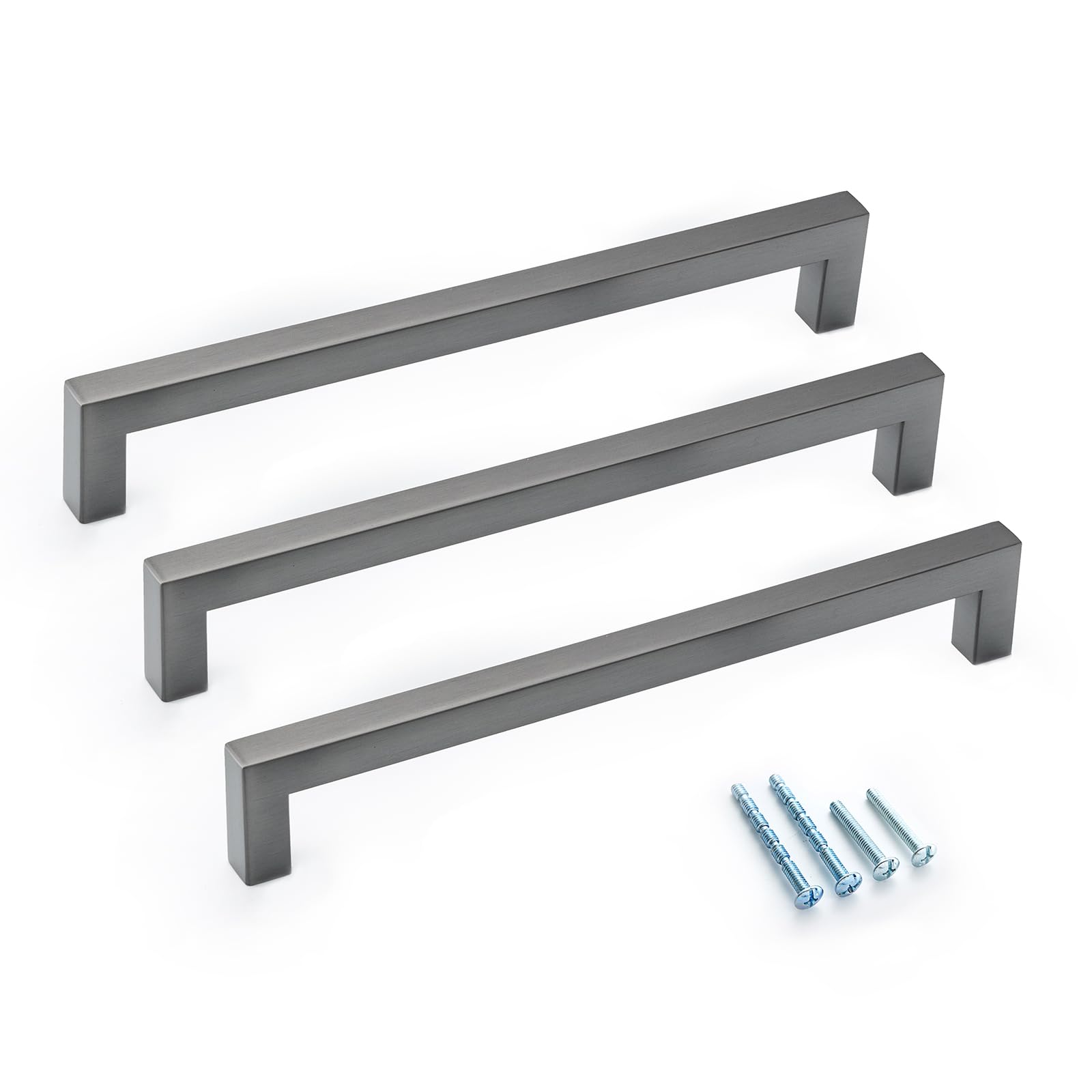 30 Pack 8 Inch Square Cabinet Handles - Stainless Steel Drawer Pulls in Ancient Grey for Kitchen, Bathroom, Bedroom & Cupboard | Modern Dresser Hardware for Cabinets, Drawers & Furniture