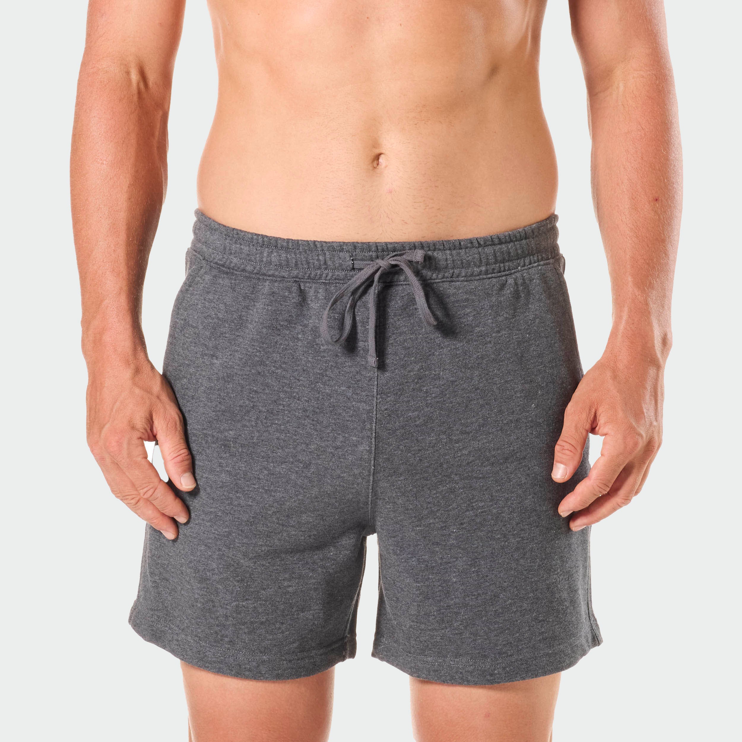 Men's Relaxed Cotton French Terry Sleep Shorts - Charcoal Marle - Comfortable Lounge & Sleepwear for Home, Travel & Relaxation