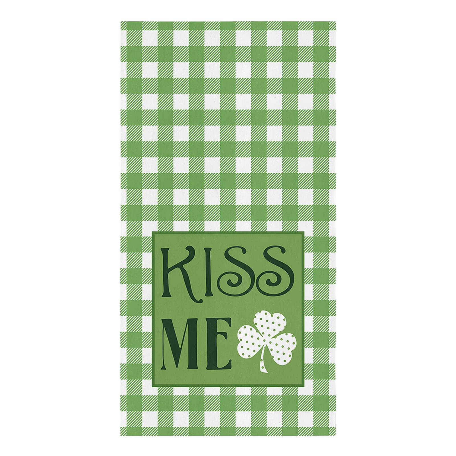 St. Patrick's Day Lucky Clover Shamrock Kitchen Dish Towels - Soft Lightweight Microfiber Absorbent Hand Towels (18x28 Inch) for Kitchen & Bathroom - Green White Check Tea Towels - Perfect for Spring Decor, Irish Themed Parties & Holiday Gift Giving