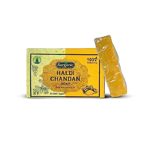 Organic Turmeric & Sandalwood Soap Bar, 100g (Pack of 4) - Natural Skin Brightening & Glowing Face & Body Cleanser for Daily Use, Spa & Ayurvedic Skincare Routine