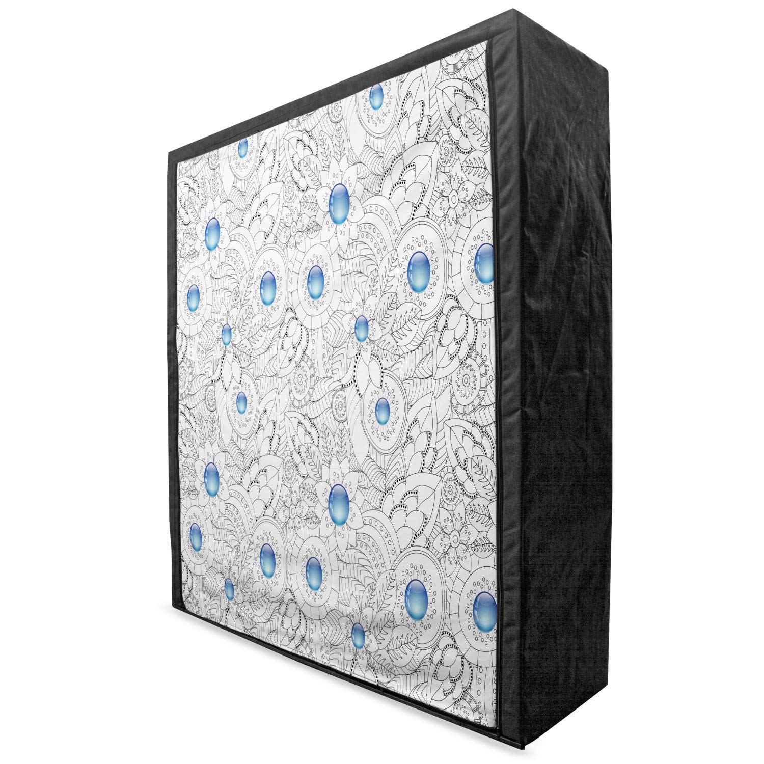 Ambesonne Floral Portable Fabric Wardrobe - Hand Drawn Blue Floral Doodle Pattern Clothing Organizer with Shelves, 59 Inch Black White Blue | Perfect for Bedroom Closet, Dorm Storage & Travel Garment Bag