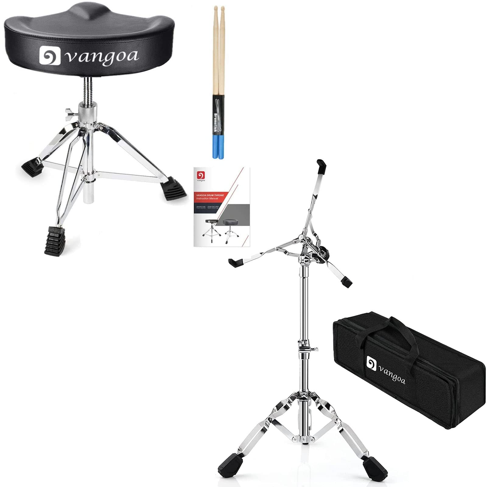 Vangoa Drum Throne Bundle with Snare Drum Stand - Adjustable Drum Seat & Sturdy Stand for Drummers - Perfect for Practice, Live Performances & Studio Recording
