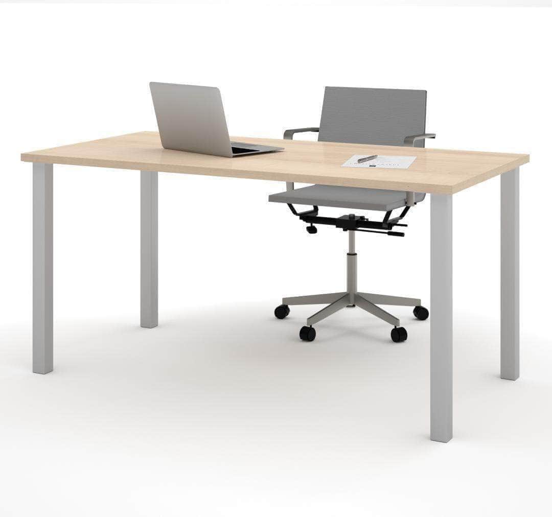 Northern Maple Square Metal Legs Table Desk - Sturdy & Modern Home Office or Study Room Furniture for Work & Study