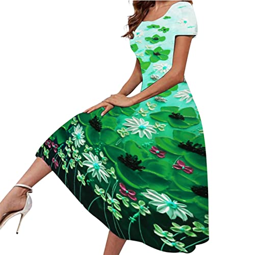 Women's Floral Butterfly Print Maxi Dress - Short Sleeve O-Neck Slim Fit Summer Beach Party Dress for Spring & Vacation Wear