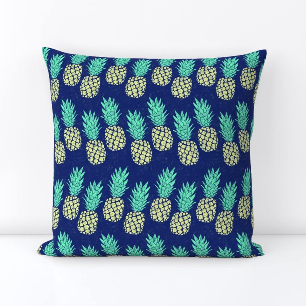 Hawaiian Pineapples Tropical Fruit Print 18x18 Inch Square Throw Pillow Cover with Insert - Soft Linen Cotton Canvas - Perfect for Sofa, Bed, Couch & Home Decor