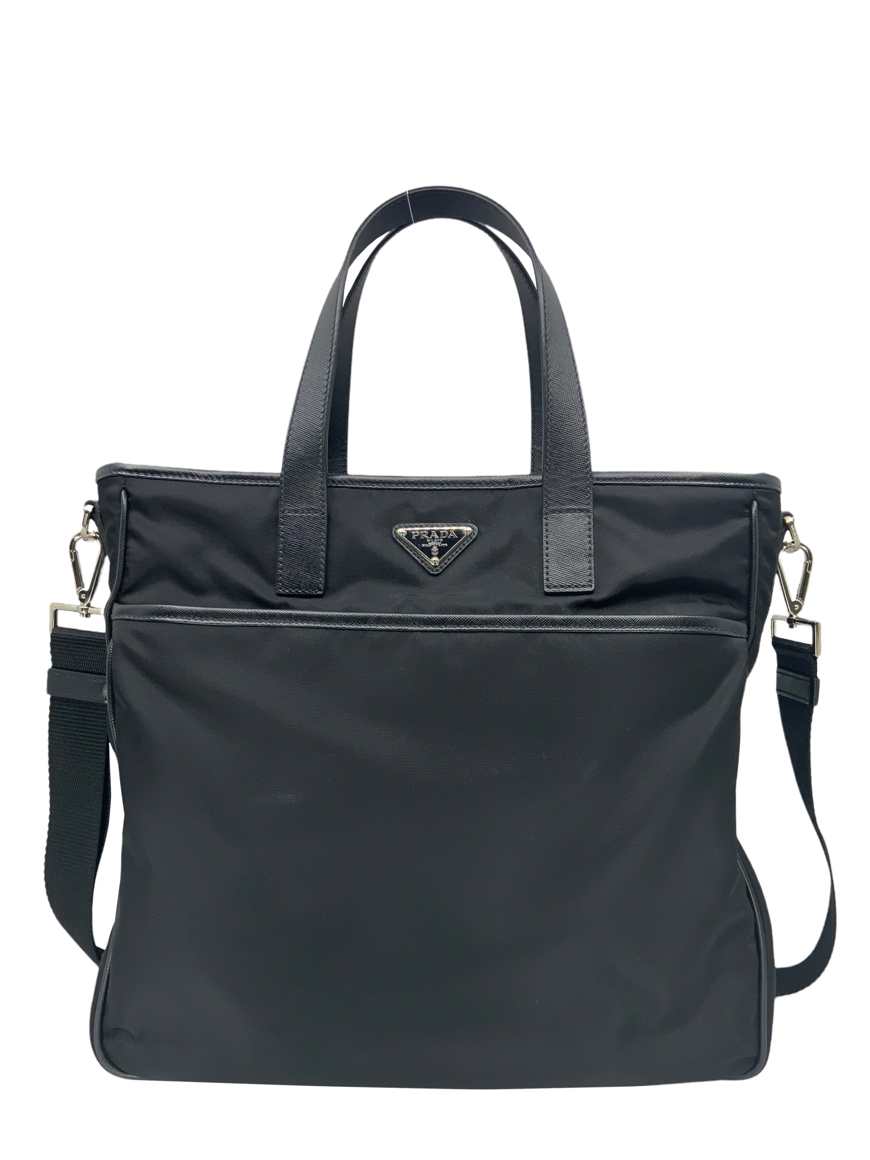 PRADA Re-Nylon Convertible Zip Tote Bag with Saffiano Leather Trim - Stylish Shopping Bag for Work, Travel & Everyday Use