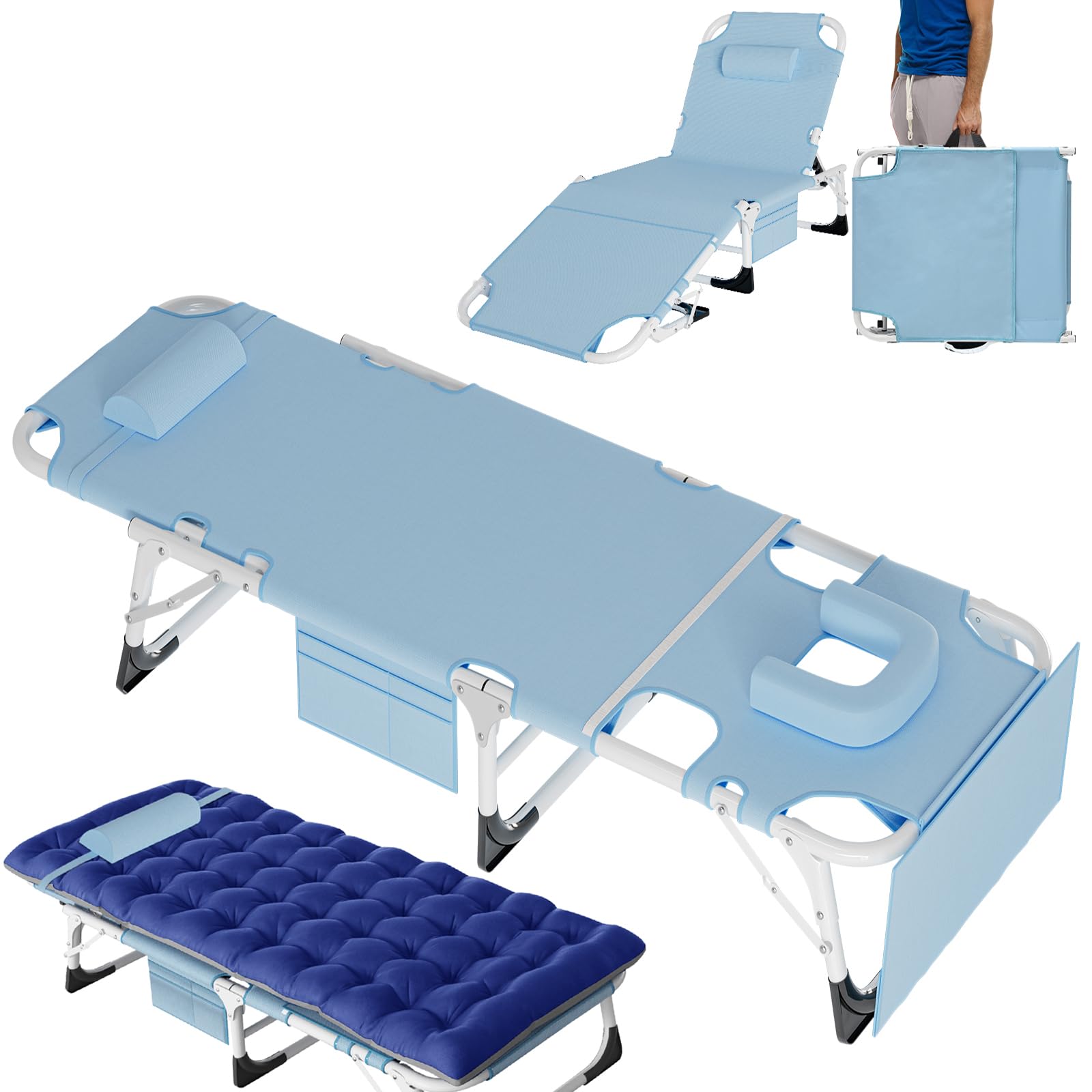 Adjustable Folding Lounge Chair for Outdoor Use - Portable Sleeping Cot & Chaise Lounge for Beach, Pool, Camping, Lawn & Sun Tanning - Comfortable & Lightweight Design for Relaxation Anywhere