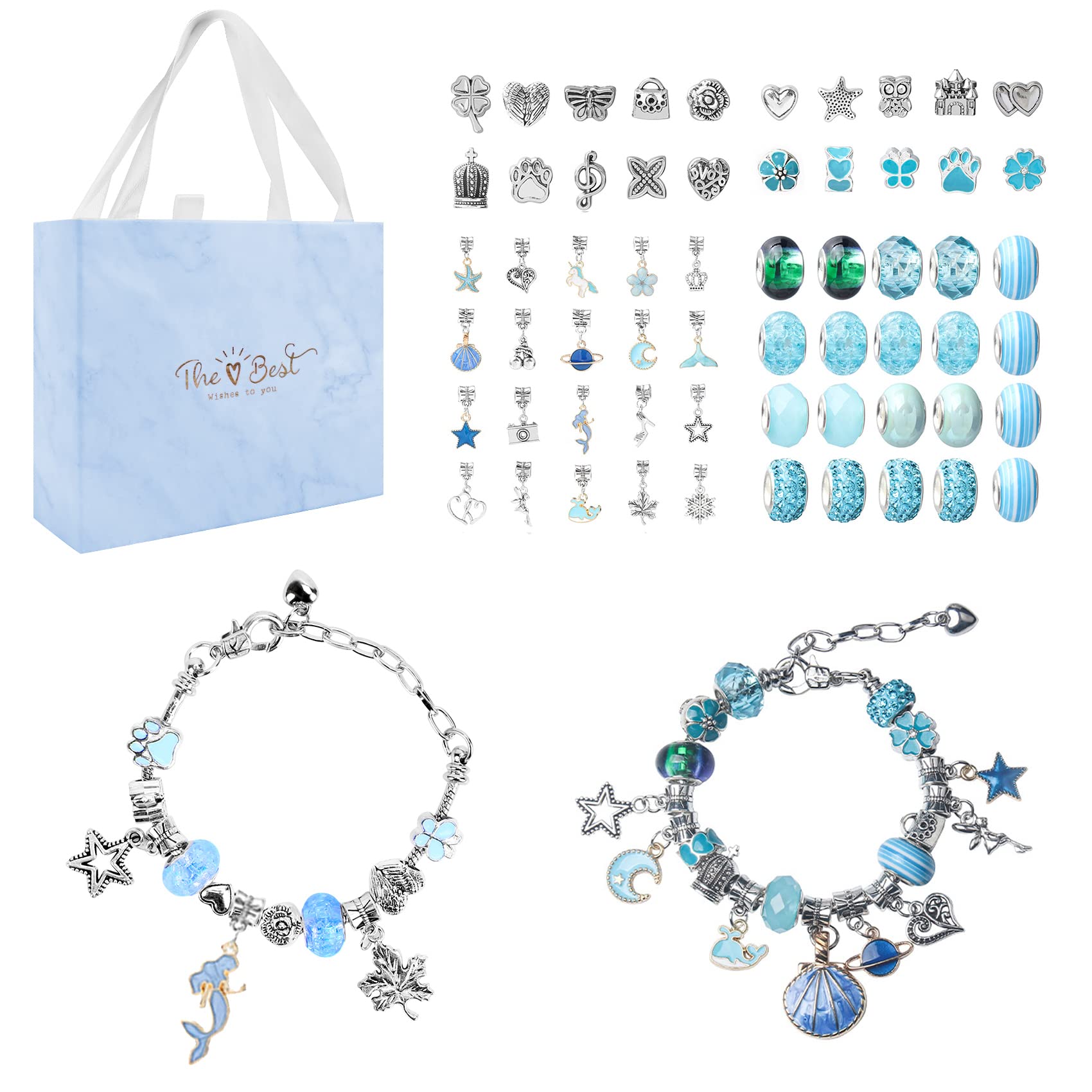 DIY Bracelet Making Kit - 63 PCS Charm Beads Jewelry Craft Set with Gift Box for Girls, Teens & Adults | Creative Gift for Birthday, Party Favors & Arts Projects