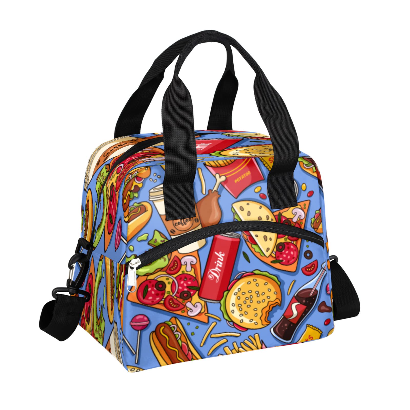 Insulated Pizza Burger Lunch Bag for Women & Men - Thermal Lunch Tote for Work, School & Outdoor - Cola Print Portable Lunch Box for Adults & Kids - Perfect for Office, Picnics & Travel
