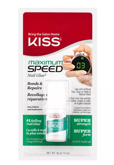 KISS MAXIMUM SPEED Nail Glue 0.10 oz - Fast Drying, Strong Hold for Artificial Nails - Perfect for Nail Extensions, Acrylics & DIY Manicures at Home