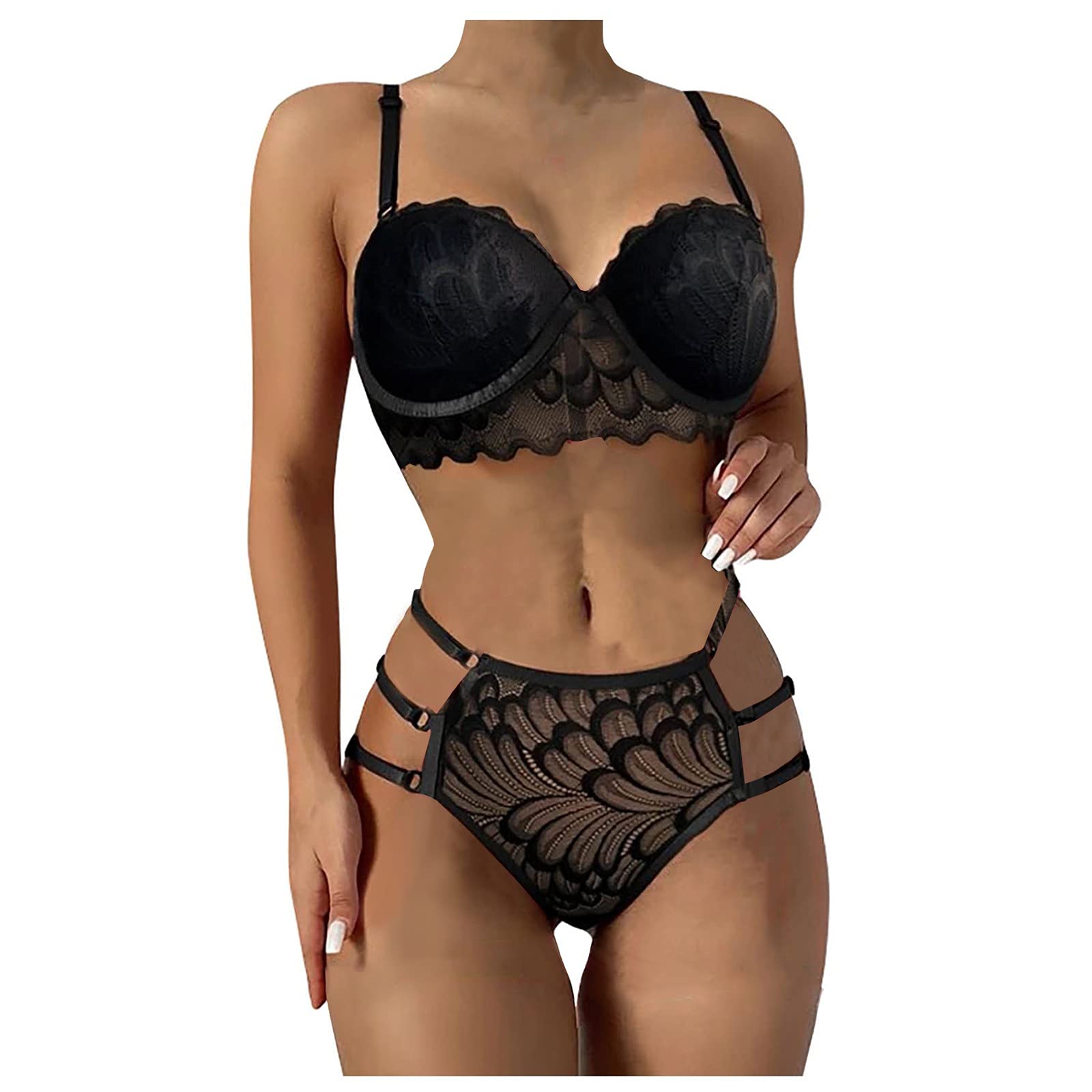 Sexy Lace Floral Embroidery Corset Babydoll Set - Sheer High Waist Backless Bra & Thong Lingerie for Women | Perfect for Valentine's Day, Honeymoon & Romantic Nights