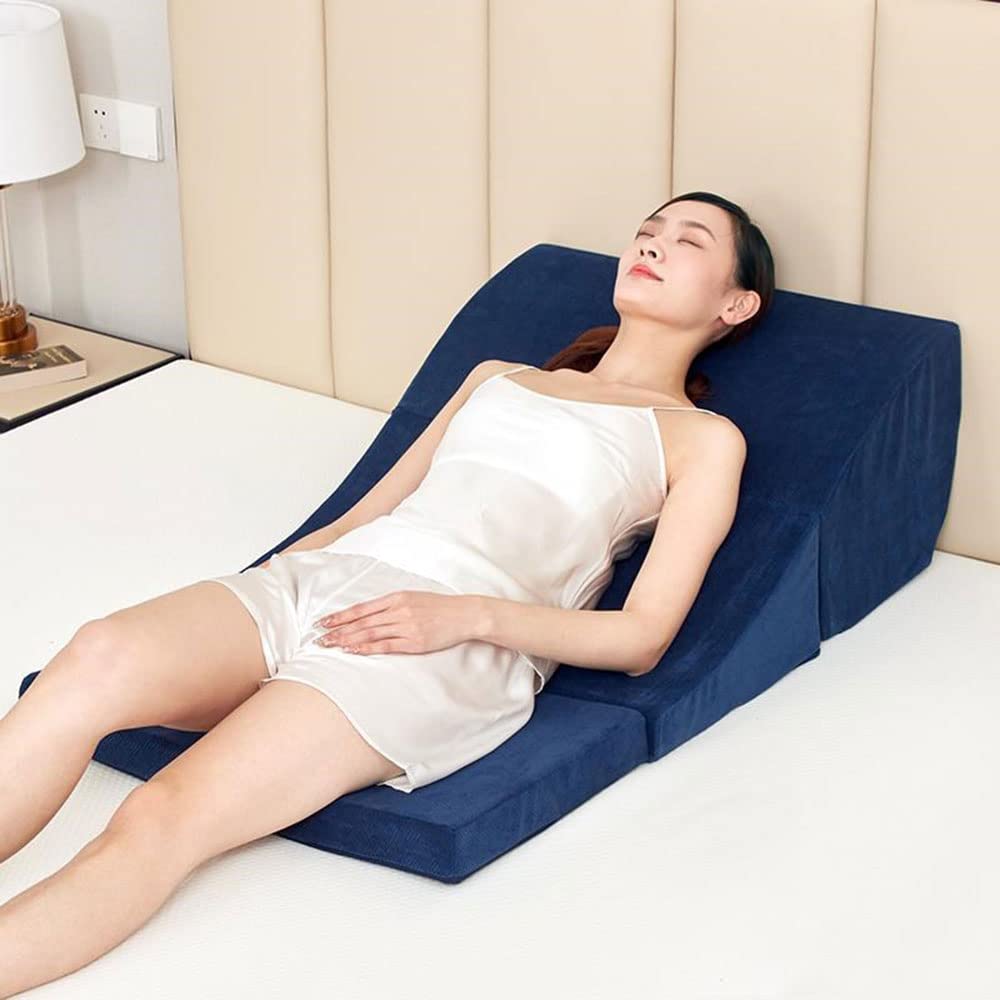 **Foldable Wedge Pillow for Sleeping & Acid Reflux Relief - Blue Reading Pillow for Back Support, GERD & Post-Surgery Comfort - Perfect for Beds, Couches & Recliners**