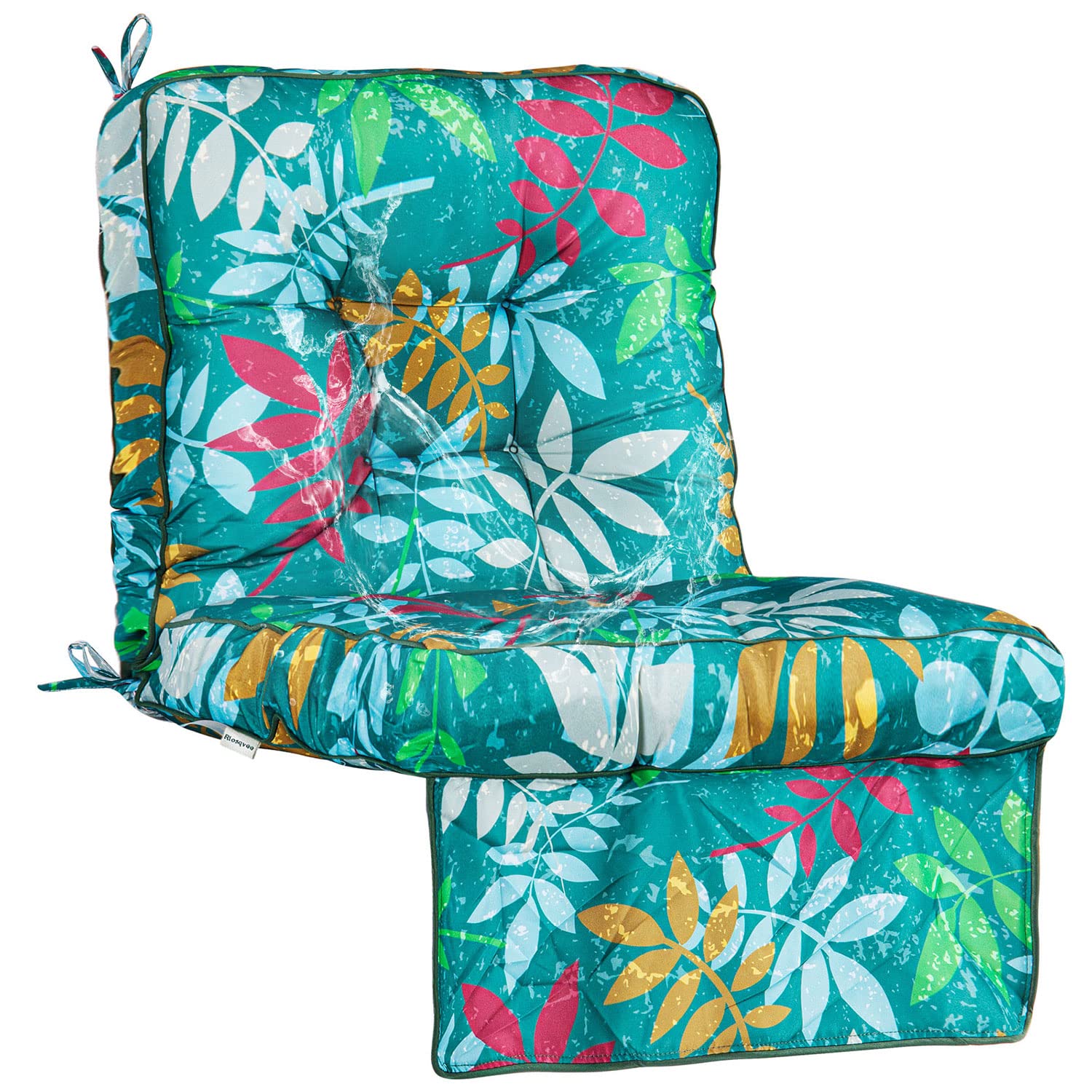 Waterproof Porch Swing Cushions Set of 2 - Outdoor Patio Swing Seat Cushions with Back Support for 1/2/3 Seater, Durable Garden Furniture Cushion Replacement (Green Floral Pattern) - Perfect for Porch, Patio, Backyard & Hammock Relaxation