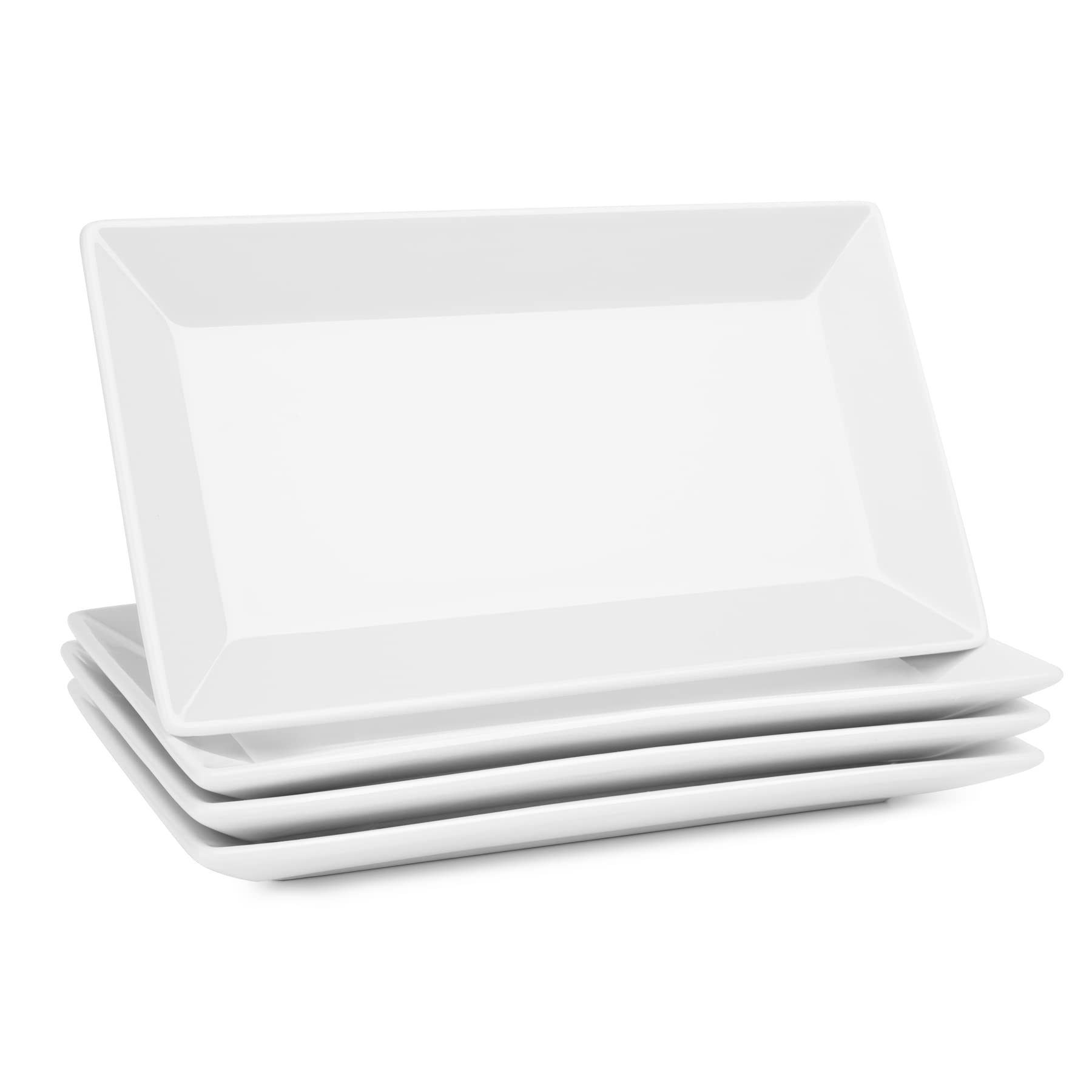 Sweese 751.101 9.8 Inch White Porcelain Rectangular Serving Plates - Stackable Set of 4, Elegant Party Trays for Appetizers, Desserts & Entertaining
