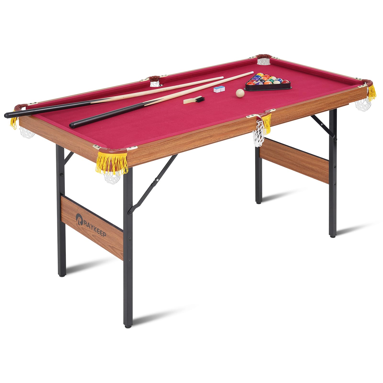 Portable Folding Billiard Table - Indoor & Outdoor Pool Table Set with Cues, Triangle, Chalk & Brush for Kids & Adults - Perfect for Game Rooms, Basements, Patios & Backyard Entertainment
