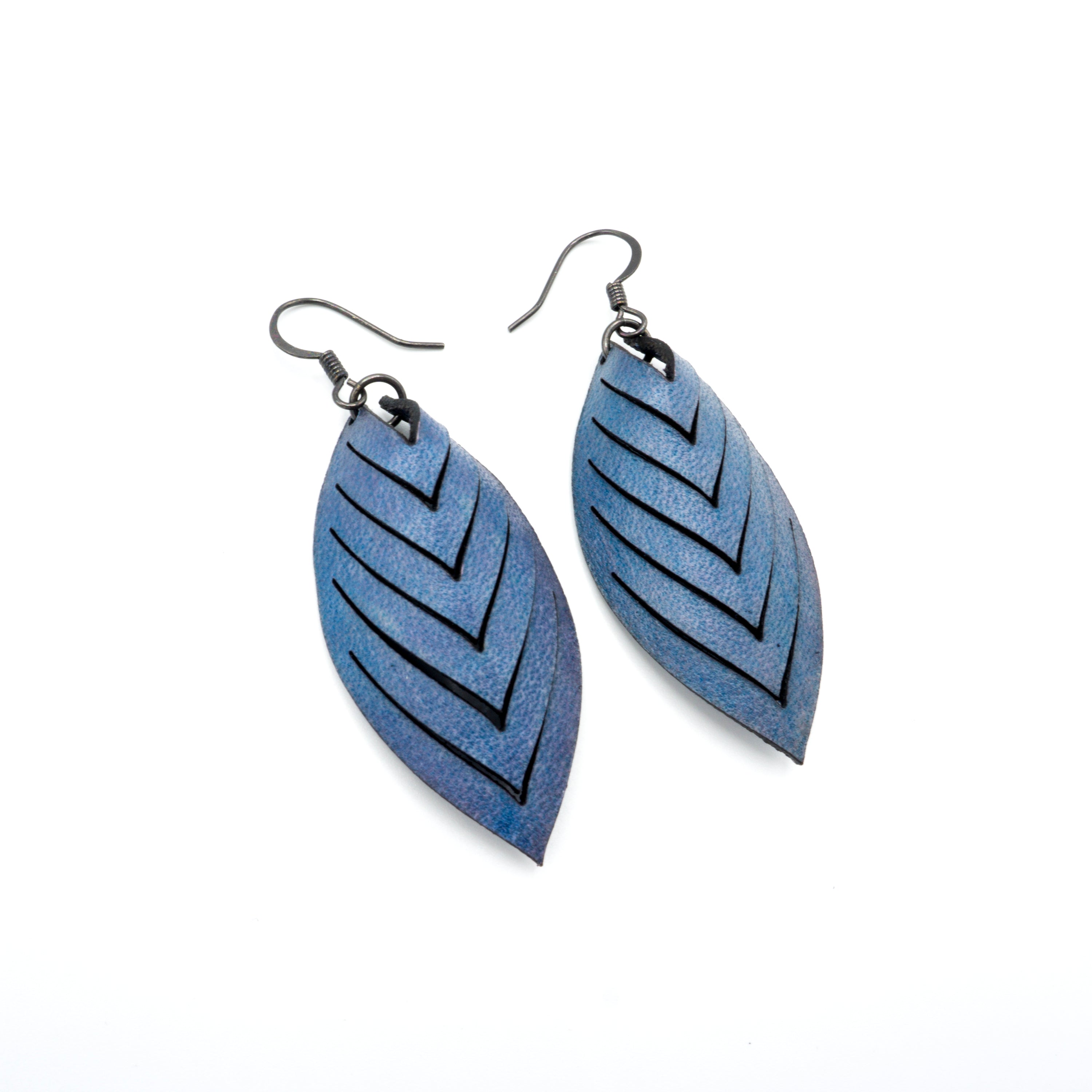 Terrabyte 14 [S] Light Navy Blue Leather Earrings for Women - Boho Chic Handmade Dangle Earrings for Casual Wear, Parties & Special Occasions