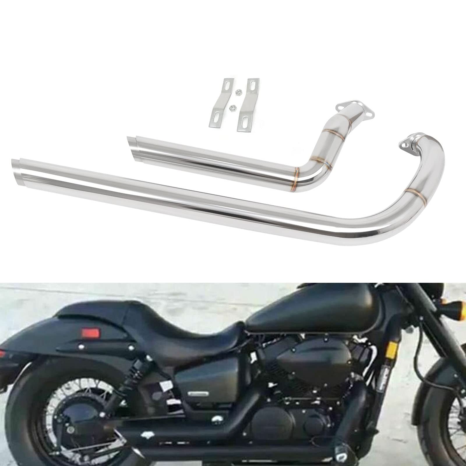 Stainless Steel Exhaust Muffler Pipe for Honda Shadow VT750 VT400 ACE750 Aero750 - Chrome Finish | High-Performance Motorcycle Upgrade for Enhanced Sound & Style | Perfect for Cruiser Bikes & Road Trips