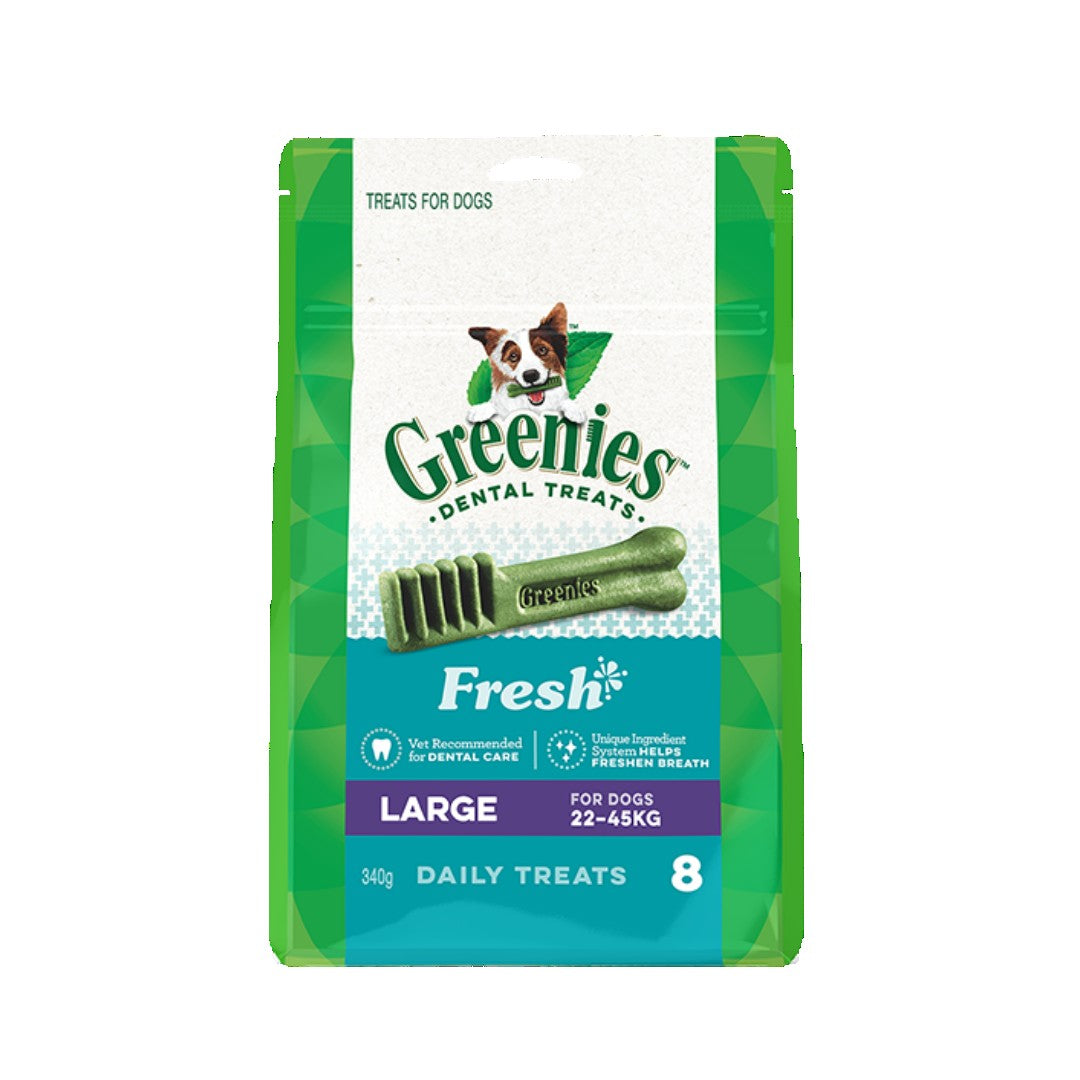 Greenies Freshmint Dental Dog Treats for Large Breeds - 8 Count Pack (340g) | Tartar Control & Fresh Breath | Perfect for Daily Oral Care & Training Rewards