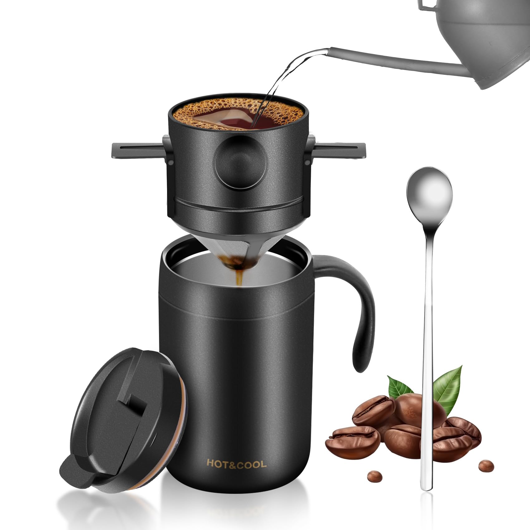 16oz Portable Pour Over Coffee Maker Set - Lightweight Camping & Travel Coffee Kit for Backpacking, Hiking, Offices & Outdoor Adventures