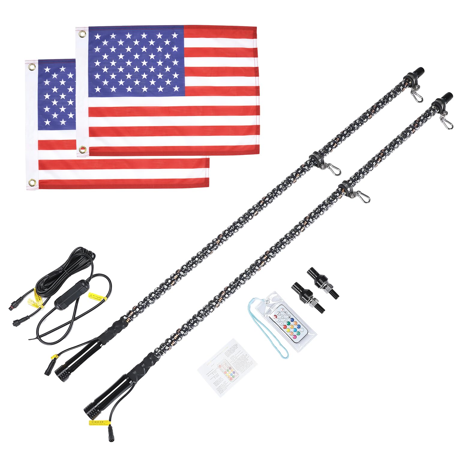 KEMIMOTO 2pc 3ft Spiral Whip Lights for UTV ATV - LED Offroad Whip Lights with RF Remote Control for Polaris RZR, Can-Am Maverick X3, Sportsman - Perfect for Night Riding, Offroad Adventures & Boat Parties