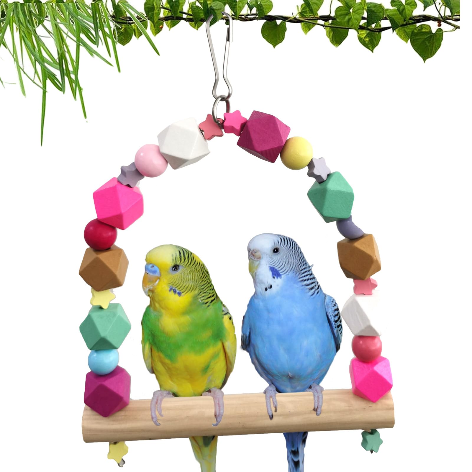 Wooden Bird Swing Perch Toy - Natural Hanging Play Gym for Parrots, Parakeets, Cockatiels, Conures & Budgies - Small to Medium Bird Cage Accessories - Perfect for Playtime, Exercise & Mental Stimulation