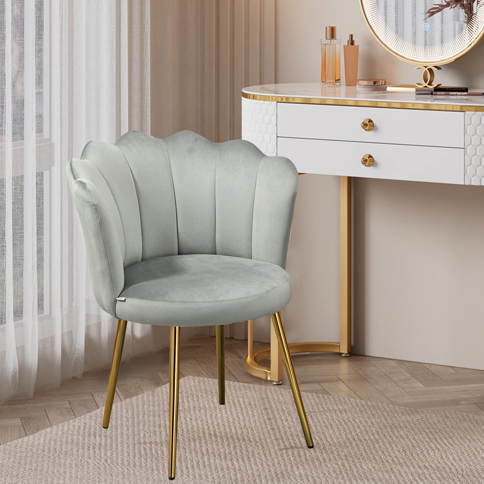 Fluffy Pink Faux Fur Desk Chair - Adjustable Swivel Computer Chair with Wheels, Height Adjustable Vanity Chair for Makeup Room, Teen Girls Bedroom & Home Office - Soft & Stylish Seating for Work, Study & Beauty Stations (Grey)